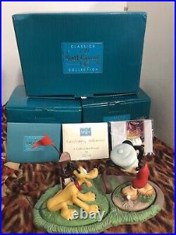 Canine Golfer Set Base Mickey And Pluto With Boxes And Coa Walt Disney Classics