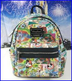 Disney Parks Classic Mickey Attraction Collage Art Loungefly Backpack Retired