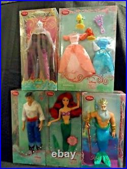 Disney Store Ariel, Eric, Triton, Ursula & Wardrobe. Poseable Classic Dolls SET