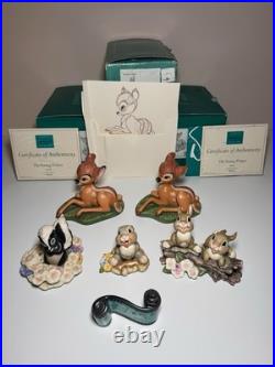 WDCC Bambi 6 Piece Set With 3 Boxes & 2 COAs + Bambi Fine Art Print