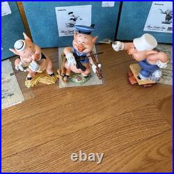 WDCC Three Little Pigs Set COA Toot My Flute Play My Fiddle Work No Play MINT