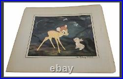Walt Disney Classic Litho Cell Bambi, Thumper & Birds-HE TALKS 12x14 Matted