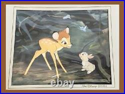 Walt Disney Classic Litho Cell Bambi, Thumper & Birds-HE TALKS 12x14 Matted