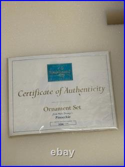 Walt Disney Classics Pinocchio Ornament Box Set + 2 Extra Oraments New withCOA
