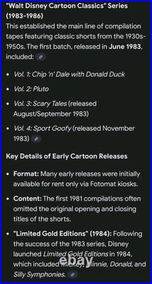 Walt Disney Home Video Cartoon Classics VHS Complete Collection Volume 1-14 RARE